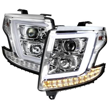 Spec'D Tuning Products - Spec-D 2015-2020 Chevrolet Tahoe Suburban/ 2016-2019 Suburban 3500HD LED C-Bar Projector Headlights w/ LED Turn Signal Lights (Chrome Housing/Clear Lens)