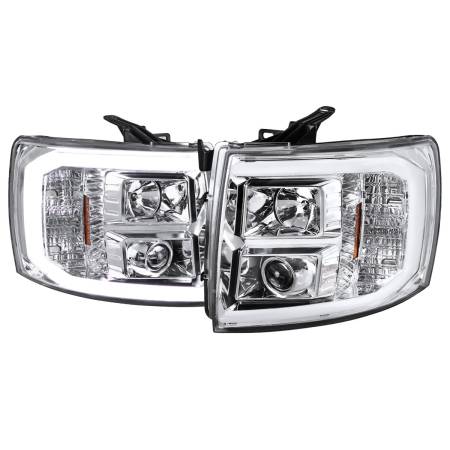 Spec'D Tuning Products - Spec-D 2007-2013 Chevrolet Silverado 1500/ 2007-2014 Silverado 2500HD 3500HD LED C-Bar Projector Headlights (Chrome Housing/Clear Lens)