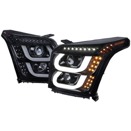 Spec'D Tuning Products - Spec-D 2015-2018 GMC Yukon/Yukon XL LED U-Bar Projector Headlights w/ LED Turn Signal Lights (Glossy Black Housing/Smoke Lens)