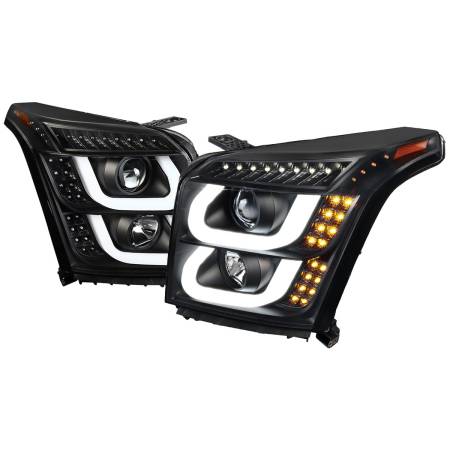 Spec'D Tuning Products - Spec-D 2015-2018 GMC Yukon/Yukon XL LED U-Bar Projector Headlights w/ LED Turn Signal Lights (Matte Black Housing/Clear Lens)