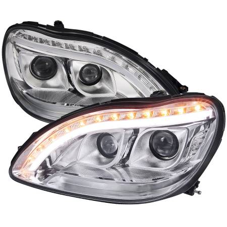 Spec'D Tuning Products - Spec-D 1998-2006 Mercedes Benz W220 S Class LED Bar Projector Headlights w/ LED Turn Signal Lights (Chrome Housing/Clear Lens)
