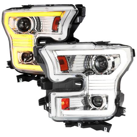 Spec'D Tuning Products - Spec-D 2015-2017 Ford F-150 LED Bar Projector Headlights w/ Switchback Sequential Turn Signals (Chrome Housing/Clear Lens)