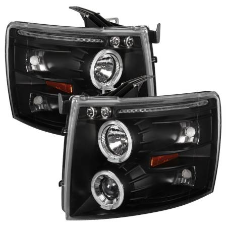 Spec'D Tuning Products - Spec-D 2007-2013 Chevrolet Silverado 1500/ 2007-2014 Silverado 2500HD 3500HD Dual Halo Projector Headlights (Matte Black Housing/Clear Lens)