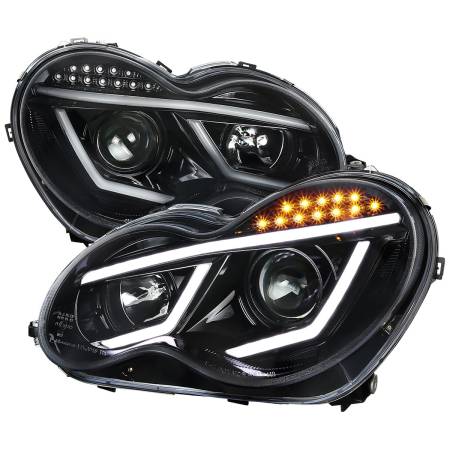 Spec'D Tuning Products - Spec-D 2001-2007 Mercedes Benz W203 C Class Sedan LED Bar Projector Headlights w/ LED Turn Signal Lights (Jet Black Housing/Clear Lens)