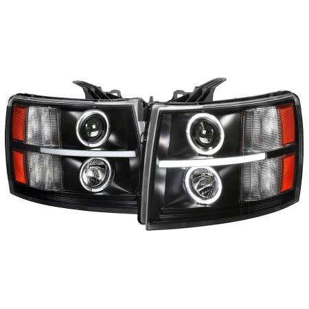 Spec'D Tuning Products - Spec-D 2007-2013 Chevrolet Silverado 1500/ 2007-2014 Silverado 2500HD 3500HD Dual Halo Projector w/ LED Light Bar Headlights (Matte Black Housing/Clear Lens)