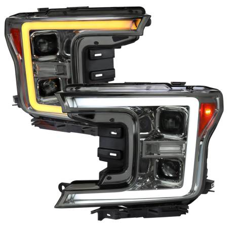 Spec'D Tuning Products - Spec-D 2018-2020 Ford F-150 LED C-Bar Projector Headlights w/ Switchback Sequential Turn Signal Lights (Chrome Housing/Smoke Lens)