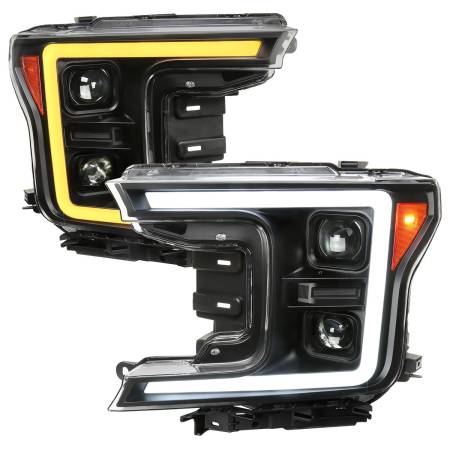 Spec'D Tuning Products - Spec-D 2018-2020 Ford F-150 LED C-Bar Projector Headlights w/ Switchback Sequential Turn Signal Lights (Matte Black Housing/Clear Lens)