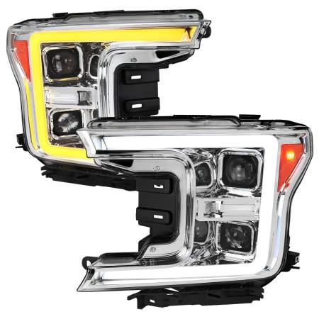 Spec'D Tuning Products - Spec-D 2018-2020 Ford F-150 LED C-Bar Projector Headlights w/ Switchback Sequential Turn Signal Lights (Chrome Housing/Clear Lens)