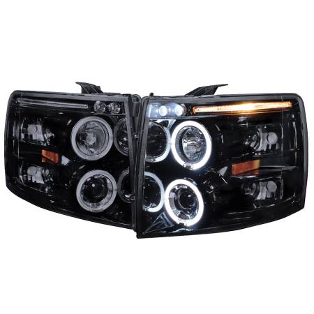 Spec'D Tuning Products - Spec-D 2007-2013 Chevrolet Silverado 1500/ 2007-2014 Silverado 2500HD 3500HD Dual Halo Projector Headlights (Glossy Black Housing/Smoke Lens)