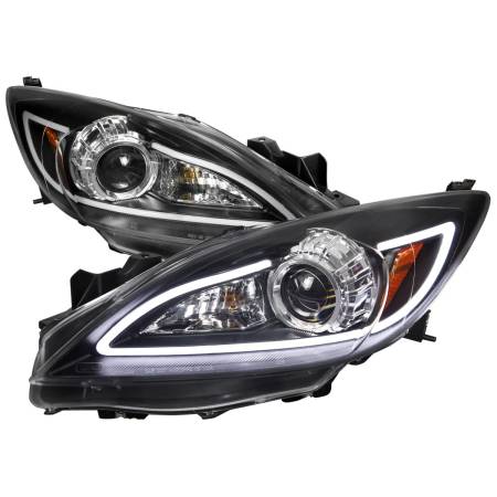Spec'D Tuning Products - Spec-D 2010-2013 Mazda 3 Projector Headlights w/ LED Light Strip (Matte Black Housing/Clear Lens)