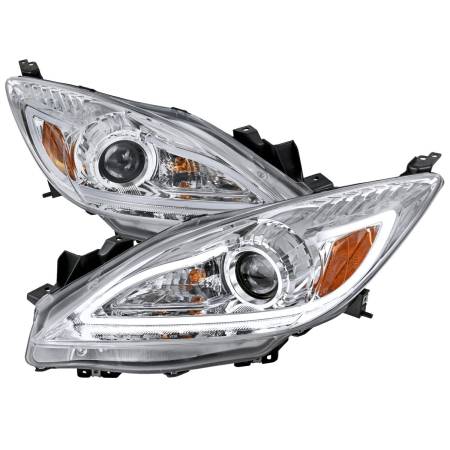 Spec'D Tuning Products - Spec-D 2010-2013 Mazda 3 Projector Headlights w/ LED Light Strip (Chrome Housing/Clear Lens)