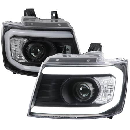 Spec'D Tuning Products - Spec-D 2007-2013 Chevrolet Avalanche/ 2007-2014 Tahoe Suburban LED C-Bar Projector Headlights (Black Housing/Clear Lens)