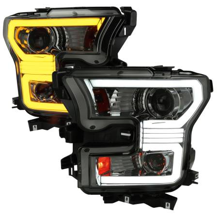 Spec'D Tuning Products - Spec-D 2015-2017 Ford F-150 LED Bar Projector Headlights w/ Switchback Sequential Turn Signals (Chrome Housing/Smoke Lens)