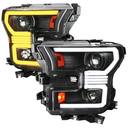 Spec'D Tuning Products - Spec-D 2015-2017 Ford F-150 LED Bar Projector Headlights w/ Switchback Sequential Turn Signals (Black Housing/Clear Lens)