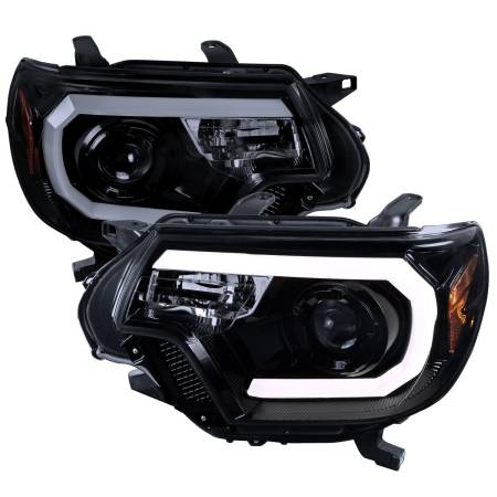 Spec'D Tuning Products - Spec-D 2012-2015 Toyota Tacoma LED C-Bar Projector Headlights (Glossy Black Housing/Smoke Lens)
