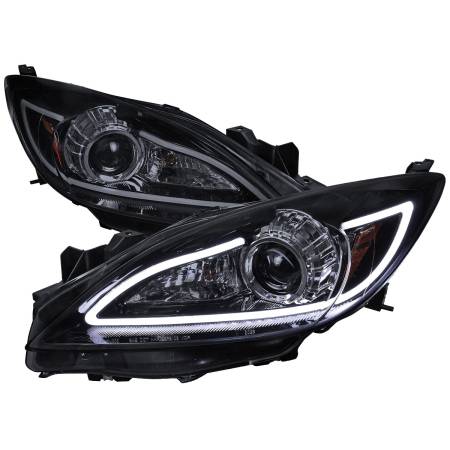 Spec'D Tuning Products - Spec-D 2010-2013 Mazda 3 Projector Headlights w/ LED Light Strip (Glossy Black Housing/Smoke Lens)
