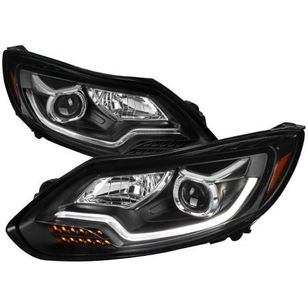 Spec'D Tuning Products - Spec-D 2012-2014 Ford Focus Projector Headlights w/ LED Light Strip & Sequential Turn Signal Lights (Matte Black Housing/Clear Lens)