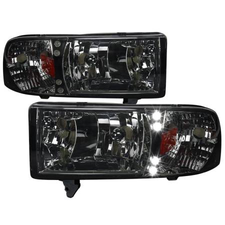 Spec'D Tuning Products - Spec-D 1994-2001 Dodge RAM 1500/ 1994-2002 RAM 2500 3500 Crystal Headlights (Chrome Housing/Smoke Lens)
