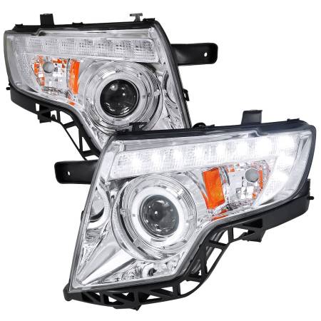 Spec'D Tuning Products - Spec-D 2007-2010 Ford Edge Halo Projector Headlights w/ LED Light Strip (Chrome Housing/Clear Lens)