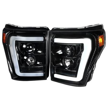 Spec'D Tuning Products - Spec-D 2011-2016 F-250/F-350/F-450/F-550 LED C-Bar Projector Headlights (Jet Black Housing/Clear Lens)