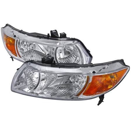 Spec'D Tuning Products - Spec-D 2006-2011 Honda Civic Coupe Factory Style Crystal Headlights (Chrome Housing/Clear Lens)