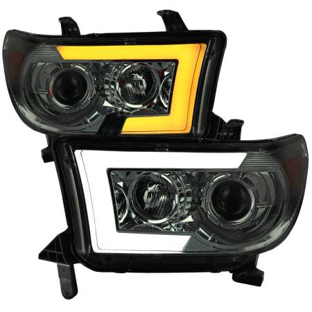 Spec'D Tuning Products - Spec-D 2007-2013 Toyota Sequoia/ 2008-2017 Sequoia Switchback Sequential LED C-Bar Projector Headlights (Chrome Housing/Smoke Lens)