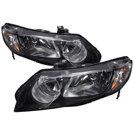 Spec'D Tuning Products - Spec-D 2006-2011 Honda Civic Sedan Crystal Headlights (Matte Black Housing/Clear Lens)