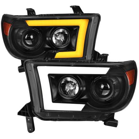 Spec'D Tuning Products - Spec-D 2007-2013 Toyota Tundra/ 2008-2017 Sequoia LED C-Bar Projector Headlights w/ Switchback Sequential Turn Signals (Matte Black Housing/Clear Lens)