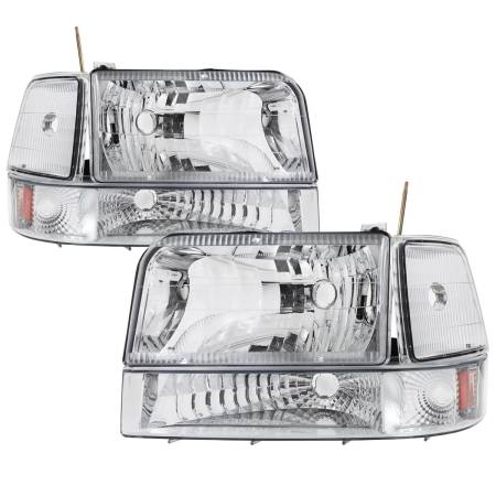 Spec'D Tuning Products - Spec-D 1992-1996 Ford F-150/F-250/F-350/Bronco Factory Style Headlights w/ Bumper & Corner Lights (Chrome Housing/Clear Lens)