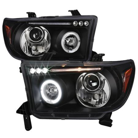 Spec'D Tuning Products - Spec-D 2007-2013 Toyota Tundra/ 2008-2017 Sequoia Single Halo Projector Headlights (Matte Black Housing/Clear Lens)