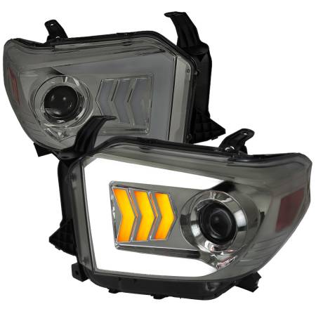Spec'D Tuning Products - Spec-D 2014-2021 Toyota Tundra LED C-Bar Projector Headlights w/ Sequential Arrow Turn Signals (Chrome Housing/Smoke Lens)