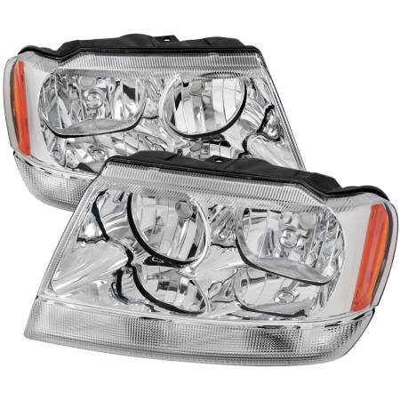 Spec'D Tuning Products - Spec-D 1999-2004 Jeep Grand Cherokee Factory Style Crystal Headlights w/ Amber Reflectors (Chrome Housing/Clear Lens)