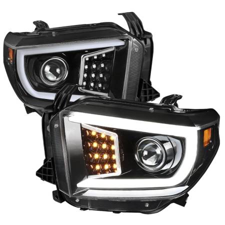 Spec'D Tuning Products - Spec-D 2014-2021 Toyota Tundra LED C-Bar Projector Headlights w/ Sequential Turn Signal Lights (Jet Black Housing/Clear Lens)