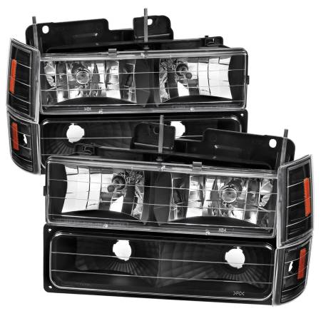 Spec'D Tuning Products - Spec-D 1994-1998 GMC C10/Sierra/Suburban/Yukon Factory Style Headlights w/ Bumper & Corner Lights (Matte Black Housing/Clear Lens)