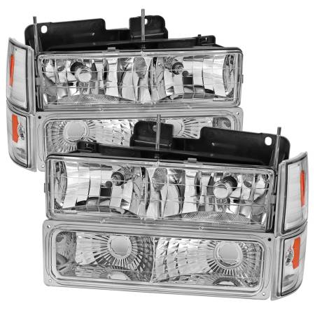 Spec'D Tuning Products - Spec-D 1994-1998 GMC C10/Sierra/Suburban/Yukon Factory Style Headlights w/ Bumper & Corner Lights (Chrome Housing/Clear Lens)