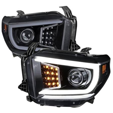 Spec'D Tuning Products - Spec-D 2014-2021 Toyota Tundra LED C-Bar Projector Headlights w/ LED Turn Signal Lights (Glossy Black Housing/Smoke Lens)