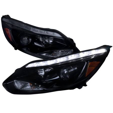 Spec'D Tuning Products - Spec-D 2012-2014 Ford Focus Projector Headlights w/ LED Light Strip & LED Turn Signal Lights (Chrome Housing/Smoke Lens)