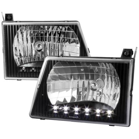 Spec'D Tuning Products - Spec-D 1992-2006 Ford Econoline Factory Style Headlights w/ SMD LED Light Strip (Matte Black Housing/Clear Lens)