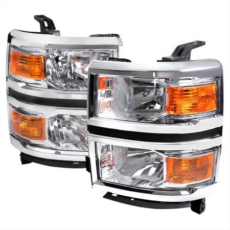 Spec'D Tuning Products - Spec-D 2014-2015 Chevrolet Silverado 1500 Factory Style Headlights w/ Amber Reflectors (Chrome Housing/Clear Lens)