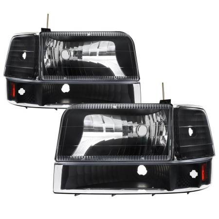 Spec'D Tuning Products - Spec-D 1992-1996 Ford F-150/F-250/F-350/Bronco Factory Style Headlights w/ Bumper & Corner Lights (Matte Black Housing/Clear Lens)