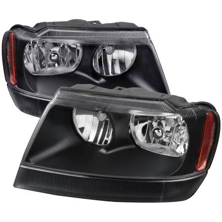 Spec'D Tuning Products - Spec-D 1999-2004 Jeep Grand Cherokee Factory Style Crystal Headlights w/ Amber Reflectors (Matte Black Housing/Clear Lens)