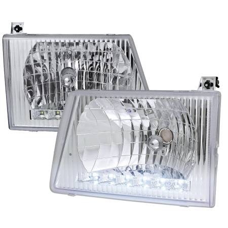 Spec'D Tuning Products - Spec-D 1992-2006 Ford Econoline Factory Style Headlights w/ SMD LED Light Strip (Chrome Housing/Clear Lens)