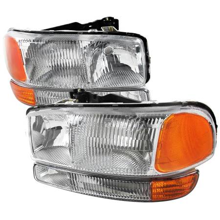 Spec'D Tuning Products - Spec-D 1999-2006 GMC Sierra/Yukon/Yukon XL Factory Style Crystal Headlights w/ Bumper Lights (Chrome Housing/Clear Lens)