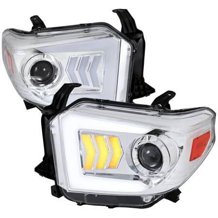 Spec'D Tuning Products - Spec-D 2014-2021 Toyota Tundra LED C-Bar Projector Headlights w/ Sequential Arrow Turn Signals (Chrome Housing/Clear Lens)