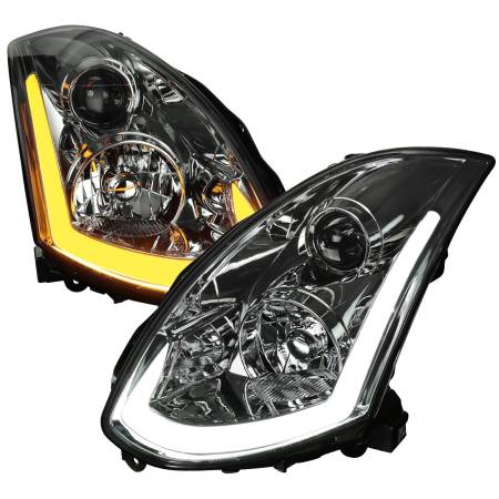 Spec'D Tuning Products - Spec-D 2003-2007 Infiniti G35 Coupe LED Bar Projector Headlights w/ Sequential Turn Signals (Chrome Housing/Smoke Lens)