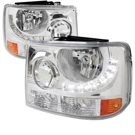 Spec'D Tuning Products - Spec-D 1999-2002 Chevrolet Silverado 1500 2500/ 2000-2006 Tahoe Suburban 1PC Factory Style Headlights w/ SMD LED Light Strip & Bumper Lights (Chrome Housing/Clear Lens)