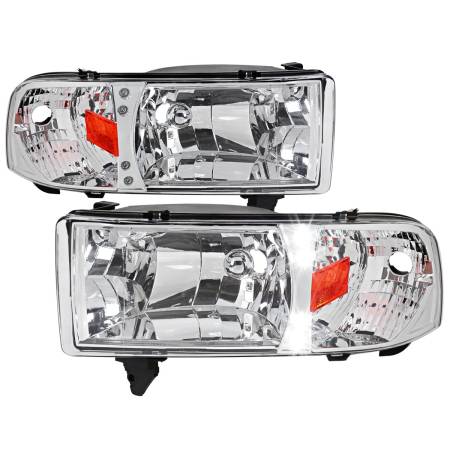 Spec'D Tuning Products - Spec-D 1994-2001 Dodge RAM 1500/ 1994-2002 Dodge RAM 2500 3500 Crystal Headlights (Chrome Housing/Clear Lens)