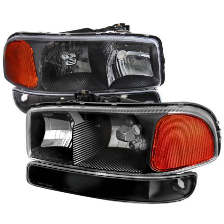 Spec'D Tuning Products - Spec-D 1999-2007 GMC Sierra/Yukon/Yukon XL Factory Style Crystal Headlights w/ Amber Reflector & Bumper Lights (Matte Black Housing/Clear Lens)
