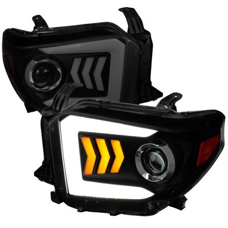 Spec'D Tuning Products - Spec-D 2014-2021 Toyota Tundra LED C-Bar Projector Headlights w/ Sequential Arrow Turn Signals (Black Housing/Smoke Lens)