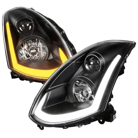 Spec'D Tuning Products - Spec-D 2003-2007 Infiniti G35 Coupe LED Bar Projector Headlights w/ Sequential Turn Signals (Matte Black Housing/Clear Lens)